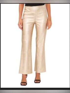Vince Camuto Metallic Cream Bootcut Flare Pants Size 2 Side zipper